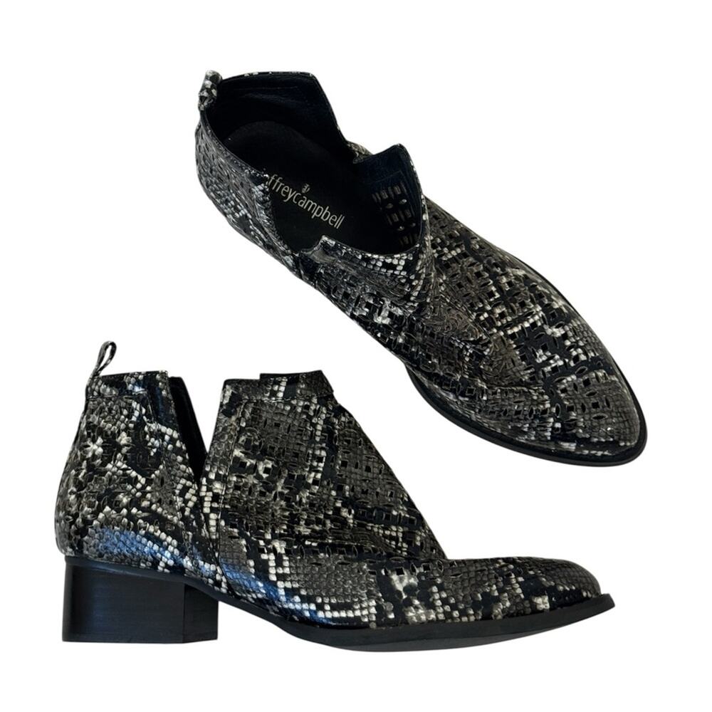 Jeffrey Campbell Black Snake Print Leather Ankle Boots Womens 8.5 Western Casual